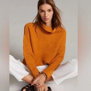 PILCRO Anthropologie Cowl Neck Sweater | Size M | Honey Chunky Rib Knit Oversize